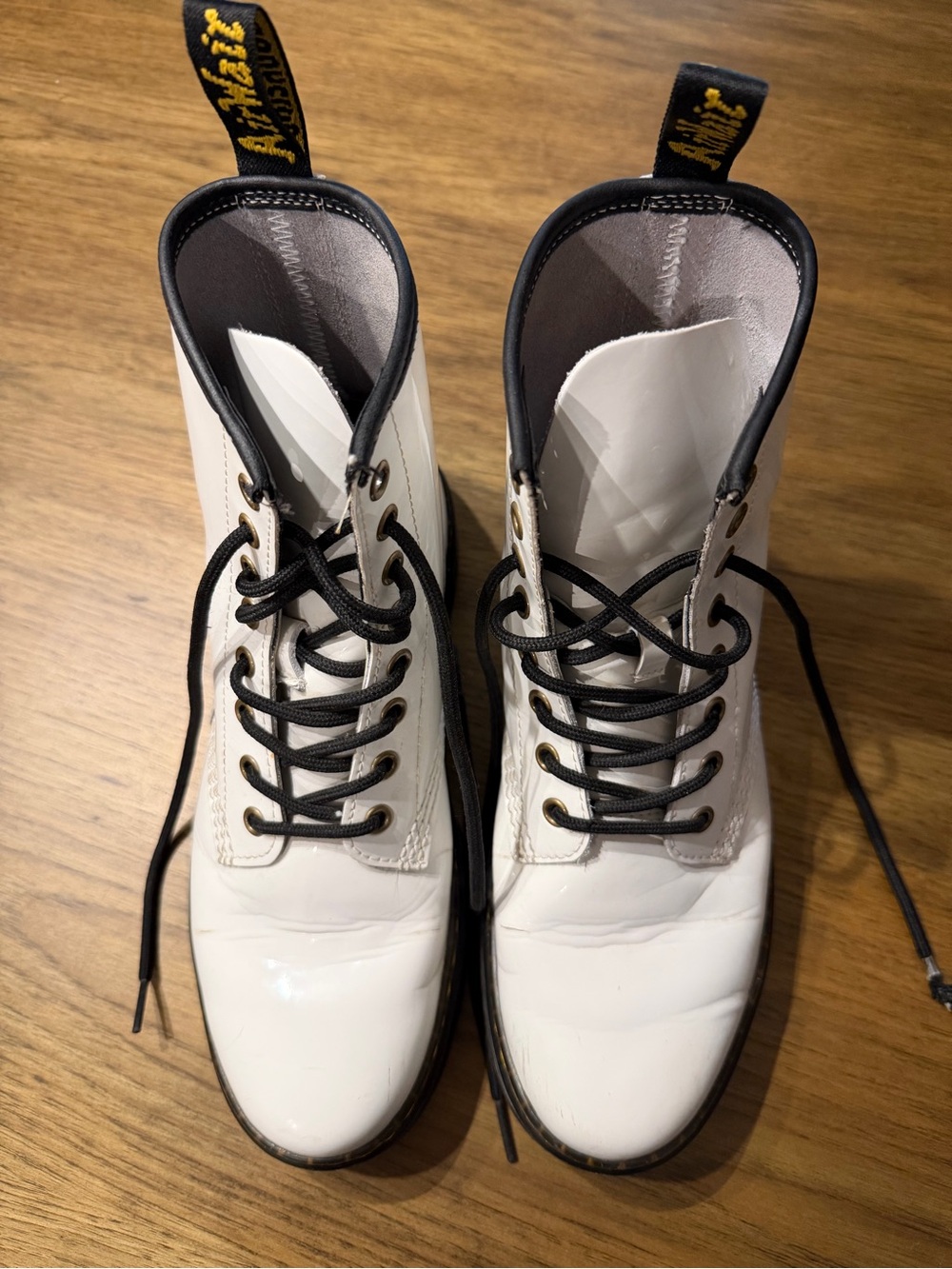 Dr. Martens White Lace-Up Combat Boots with Black Trim
